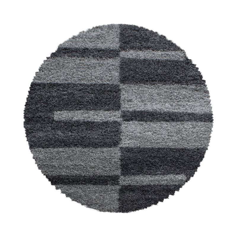 SIMPEX24 Teppich Kariert Design, Rund, Höhe: 30 mm, Runder Teppich Kariert Design Teppich im Teppich Wohnzimmer von SIMPEX24