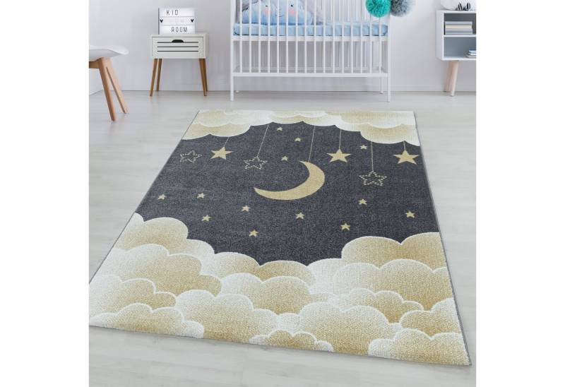 SIMPEX24 Teppich Mond und Sterne Design, Rechteckig, Höhe: 11 mm, Teppich Kinderzimmer Mond und Sterne Design Pflegeleicht von SIMPEX24