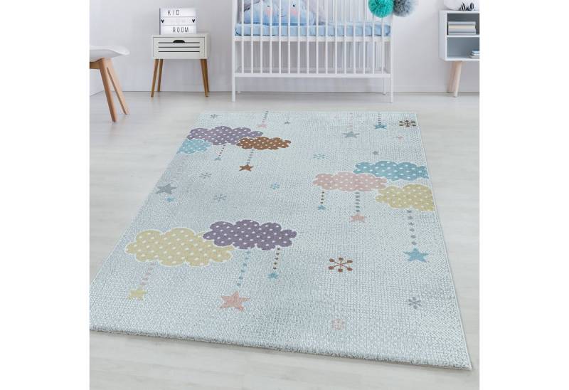 SIMPEX24 Teppich Mond und Sterne Design, Rechteckig, Höhe: 9 mm, Kinderteppich Mond und Stern Design Teppich Kinderzimmer von SIMPEX24