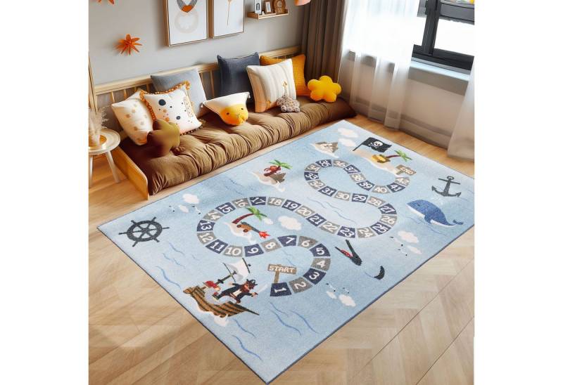 SIMPEX24 Teppich Piraten Design, Rechteckig, Höhe: 7 mm, Kinderteppich Piraten Design Teppich Kinderzimmer Rutschfest Waschbar SIMPEX24 Teppich Piraten Design, Rechteckig, Höhe: 7 mm, Kinderteppich Piraten Design Teppich Kinderzimmer Rutschfest Waschbar von SIMPEX24