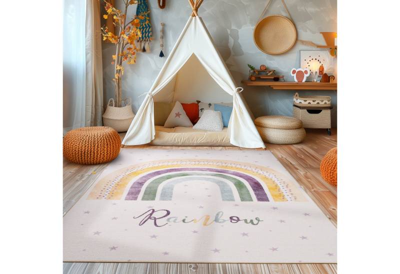 SIMPEX24 Teppich Regenbogen, Rechteckig, Höhe: 7 mm, Jungen-Mädchen Babyzimmer Teppich Kinderzimmer von SIMPEX24