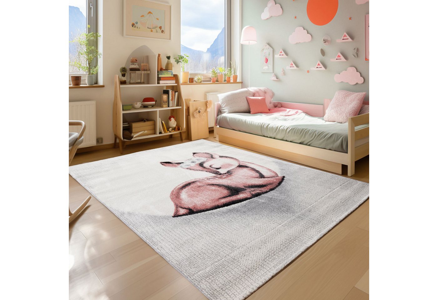 Teppich Rehkitz Design, SIMPEX24, Läufer, Höhe: 10 mm, Teppich Kinderzimmer Rehkidz Design Kinder Teppich Rosa Babyzimmer von SIMPEX24