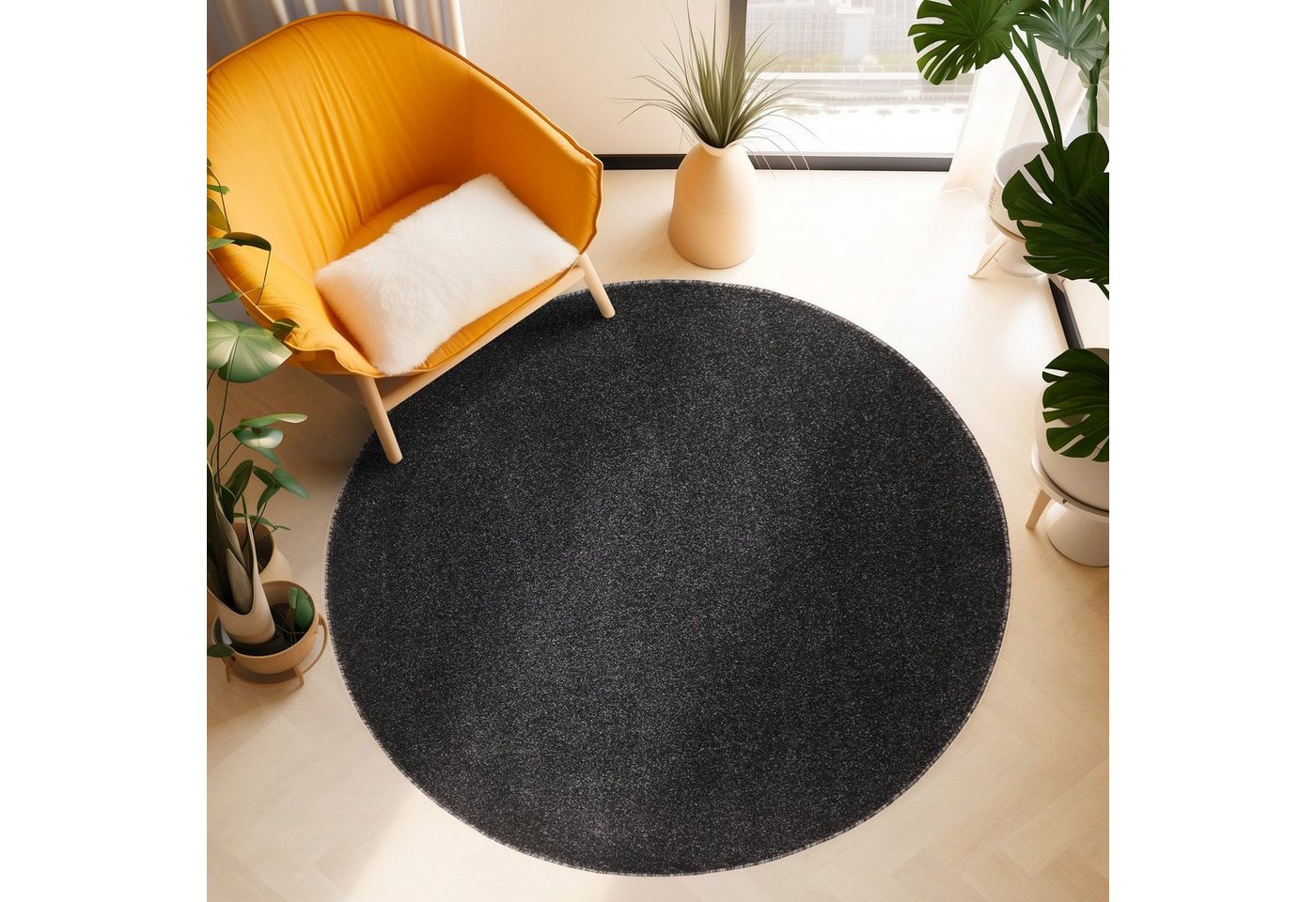 Teppich Unicolor - Einfarbig, SIMPEX24, Rund, Höhe: 11 mm, Einfarbig Kurzflor Runder Teppich Wohnzimmer Flauschig Weich von SIMPEX24