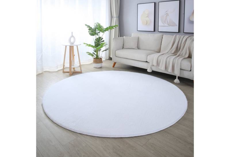 SIMPEX24 Teppich Unicolor - Einfarbig, Rund, Höhe: 20 mm, Runder Teppich Wohnzimmer Einfarbig Shaggy Flauschiger Felloptik von SIMPEX24