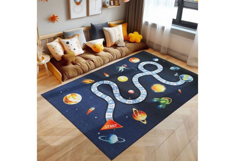SIMPEX24 Teppich Weltraum Design, Rechteckig, Höhe: 7 mm, Teppich Kinderzimmer Marine Weltraum Design Rutschfest Waschbar von SIMPEX24