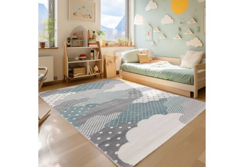 SIMPEX24 Teppich Wolken Design, Läufer, Höhe: 10 mm, Teppich Kinderzimmer Wolke Design Kinder Teppich Blau Babyzimmer von SIMPEX24