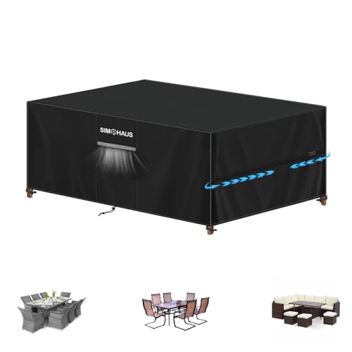 SIMPHAUS Abdeckung Gartenmöbel Wasserdicht 180x120x75cm,Abdeckplane Gartenmöbel 420D Oxford Gewebe,Gartentisch Abdeckung,Abdeckhaube Winddicht,Schutzhülle für Gartentisch,Sitzgruppe,Balkon Möbel Set von SIMPHAUS