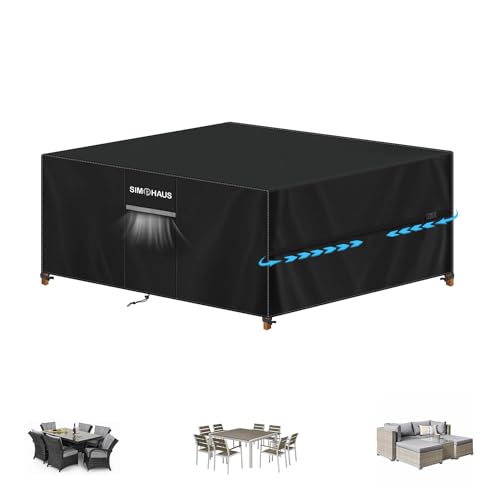 SIMPHAUS Gartenmöbel Abdeckung Wasserdicht Abdeckplane Gartenmöbel Winterfest,420D Oxford Abdeckhaube Gartentisch Schutzhülle Tisch für Gartentisch Sitzgruppe,Rechteckig 170x140x74cm von SIMPHAUS