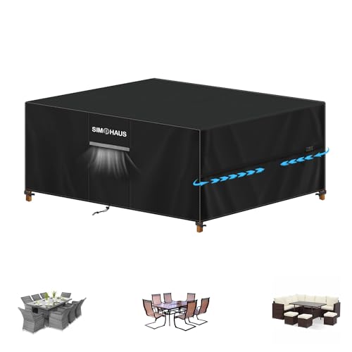 SIMPHAUS Abdeckung Gartenmöbel Wasserdicht,Abdeckplane Gartenmöbel 420D Oxford Gewebe,Gartentisch Abdeckung,Abdeckhaube Winddicht,Schutzhülle für Gartentisch,Sitzgruppe,Balkon Möbel Set 190x140x90cm von SIMPHAUS