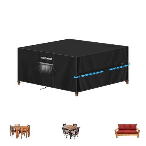 SIMPHAUS Abdeckung für Gartenmöbel Wasserdichte Schutzhülle Anti-UV Abdeckplane für Gartentische Terrassenmöbel,Regenschutz Abdeckhaube Gartenmöbel Schwerlast 420D Oxford Gewebe 130x120x80cm von SIMPHAUS