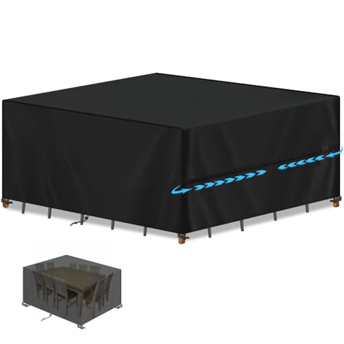 SIMPHAUS Abdeckung Gartenmöbel Wasserdicht,Abdeckplane Gartenmöbel Anti UV,420D Oxford Gewebe Schutzhülle Gartenmöbel Abdeckung für Gartentisch und Stühle,Balkonmöbel,Lounge Möbel 300x250x100cm von SIMPHAUS
