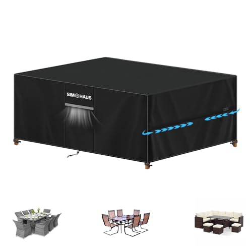 SIMPHAUS Abdeckung Gartenmöbel Wasserdicht,Abdeckplane Gartenmöbel Anti UV 420D Oxford Gewebe Abdeckhaube Gartentisch Schutzhülle für Gartenmöbel Tisch und Stühle,Balkonmöbel,Lounge Möbel 230x130x90cm von SIMPHAUS