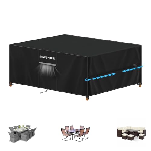 SIMPHAUS Abdeckung Gartenmöbel Wasserdicht,Abdeckplane Gartenmöbel Anti UV 420D Oxford Gewebe Abdeckhaube Gartentisch Schutzhülle für Gartenmöbel Tisch und Stühle,Balkonmöbel,Lounge Möbel 220x140x75cm von SIMPHAUS