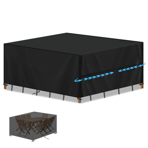 SIMPHAUS Abdeckung Gartenmöbel Wasserdicht,Abdeckplane für Gartenmöbel Lounge,Anti UV 420D Oxford Abdeckhaube Gartentisch Schutzhülle für Gartenmöbel,Tisch,Balkonmöbel,Lounge Möbel 245x185x100cm von SIMPHAUS