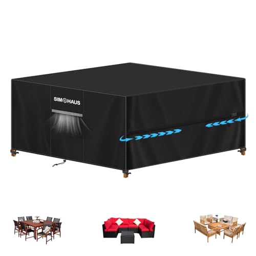 SIMPHAUS Gartenmöbel Abdeckung Wasserdicht Abdeckplane Gartenmöbel Schutzhülle Gartenmöbel Gartentisch Abdeckung,420D Oxford Abdeckhaube für Gartenmöbel Sitzgruppe,Loungemöbel,Rattan Sofa 250x250x90cm von SIMPHAUS