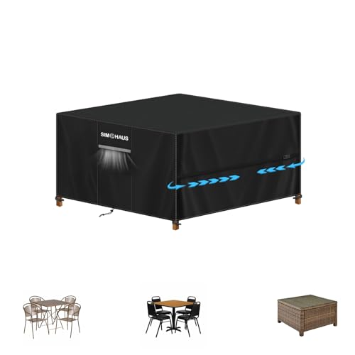 SIMPHAUS Abdeckung Gartenmöbel Wasserdicht 125x125x74cm,Gartentisch Abdeckung 420D Oxford,Abdeckplane Gartenmöbel Abdeckhaube Winddicht,Schutzhülle für tisch,Sitzgruppe,Balkon Möbel Set,Loungemöbel von SIMPHAUS