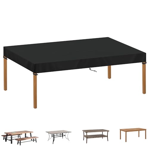 SIMPHAUS Abdeckung Gartentisch 220x100x15cm Abdeckung für Tischplatte Abdeckung für Gartenmöbel Wasserdicht Abdeckplane Gartentisch Winddicht Abdeckplane für Tisch UV-Beständiges 420D Oxford Gewebe von SIMPHAUS