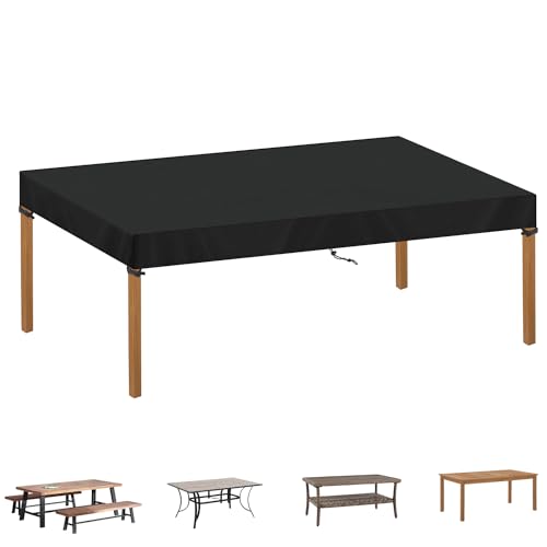 SIMPHAUS Abdeckung Gartentisch Winterfest Abdeckhaube für Gartentisch Abdeckhaube Gartenmöbel TischAbdeckplane Wasserdicht Gartenmöbel Winddicht Plane Tischplatte 420D Oxford Gewebe 210x100x15cm von SIMPHAUS