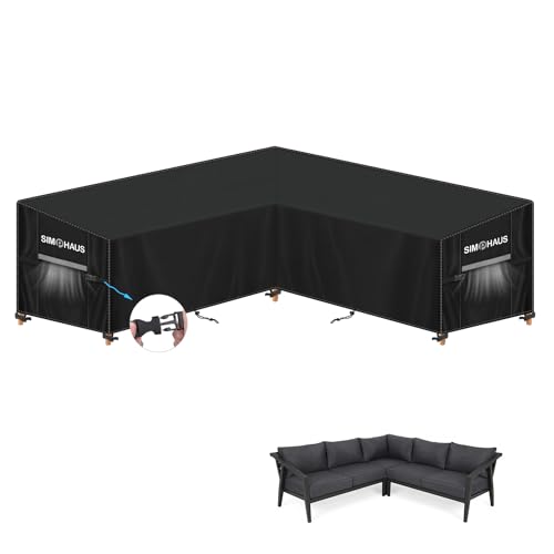 SIMPHAUS Abdeckung für Gartenmöbel V-Form Loungabdeckung Abdeckung Outdoor Sofa Abdeckung Abdeckplane Gartenlounge Abdeckung Loungemöbel Wasserdicht Anti UV 420D Oxford Gewebe 255x255x90x80/60 von SIMPHAUS