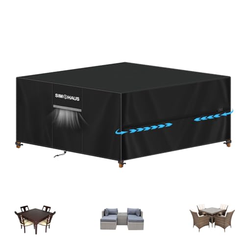 SIMPHAUS Abdeckung für Gartenmöbel Wasserdicht,Abdeckplane Gartenmöbel UV Beständig 420D Oxford Gewebe Abdeckhaube Gartentisch Abdeckung für Whirlpool,Balkonmöbel,Tisch,Lounge Sitzgruppe 200x200x90cm von SIMPHAUS