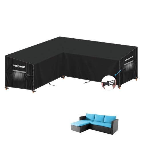 SIMPHAUS Abdeckung für Loungemöbel Abdeckhaube für L-Form Sofa Abdeckung L Form Gartenmöbel Abdeckung für Lounge Sofa L-Form Wasserdicht Winddicht UV-Beständiges 420D Oxford Gewebe 140x210x90x80/60cm von SIMPHAUS