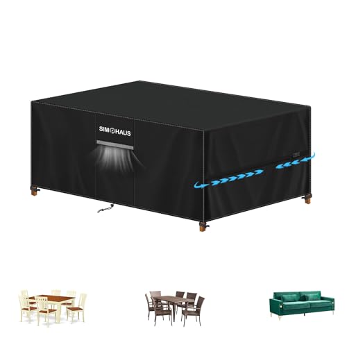 SIMPHAUS Abdeckung für Gartenmöbel Wasserdichte Schutzhülle Gartenmöbel Anti-UV Abdeckplane für Gartentische Terrassenmöbel, Regenschutz Abdeckhaube Schwerlast 420D Oxford Gewebe 140x80x80cm von SIMPHAUS
