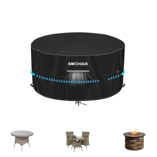 SIMPHAUS Gartenmöbel Abdeckung Wasserdicht Gartentisch Abdeckplane Winterfest Abdeckung für Runden Gartentisch 420D Oxford Gewebe Schutzhülle für Loungemöbel Möbelsets Sitzgruppe Feuerschale Ø 62x71cm von SIMPHAUS