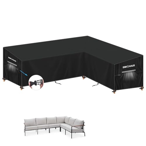 SIMPHAUS Lounge Abdeckplane für L Form Gartenlounge Abdeckung L-Form Loungemöbel Abdeckung Wasserdicht für Polyrattan Lounge Rattan Gartenmöbel Set UV-Beständiges 420D Oxford Gewebe 240x180x90x80/60cm von SIMPHAUS