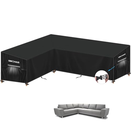 SIMPHAUS Lounge Abdeckung L-Form Gartenmöbel Abdeckung L-Form Garten Sektional Sofa Abdeckung Wasserdicht L Form Outdoor Rattansofa Abdeckung UV-Beständiges 420D Oxford Gewebe 220x260x99x80/60cm von SIMPHAUS