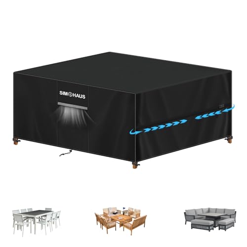 SIMPHAUS Lounge Gartenmöbel Abdeckung Wasserdicht Rattanmöbel Abdeckung Winterfest Lounge Abdeckung Gartenmöbel Abdeckhaube für Gartenmöbel Regenschutz Loungemöbel Schutzhülle Tisch Plane 200x160x90cm von SIMPHAUS