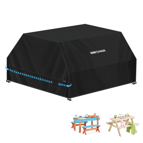 SIMPHAUS Picknicktisch Kinder Abdeckung Kindersitzgruppe Outdoor Plane Kinder Gartenmöbel Abdeckung,Wasserdicht Schutzhülle für Kinder Sitzgarnitur Outdoor,Kinderbank,420D Oxford 100x45/90x30/57cm von SIMPHAUS