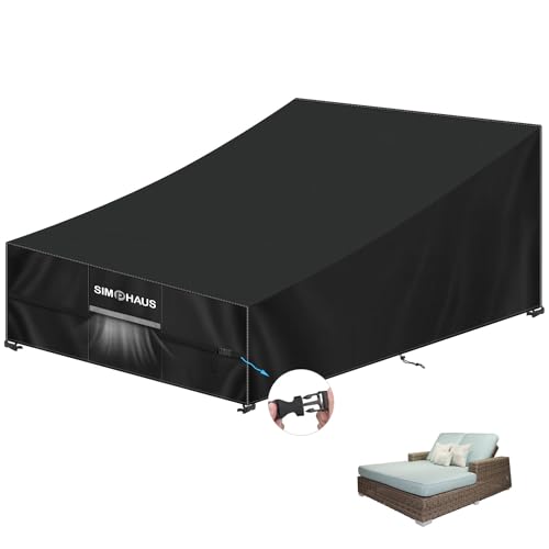 SIMPHAUS Schutzhülle Gartenliege Abdeckung für Doppelliege Outdoor 2 Personen,Wasserdicht Abdeckung Liege,Schutzhülle Doppel-Sonnenliege Winddicht UV-Beständig 420D Oxford Gewebe 210x150x40/90cm von SIMPHAUS
