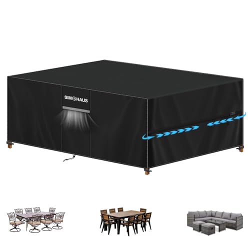 SIMPHAUS Schutzhülle Gartenmöbel Abdeckung Gartentisch,Abdeckplane Gartenmöbel Wasserdicht,UV Beständig 420D Oxford Gewebe Abdeckhauben für Tische,Terrassenmöbel,Balkonmöbel,Lounge Möbel 270x180x94cm von SIMPHAUS