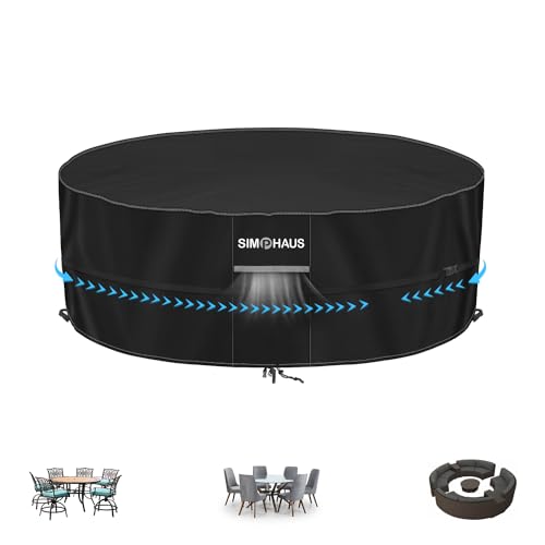 SIMPHAUS Schutzhülle für Gartenmöbel Runder Tisch Abdeckung Outdoor Gartenmöbel Abdeckung Gartentisch Wasserdicht Winddicht UV-Beständiges 420D Oxford Gewebe Ø160x80cm von SIMPHAUS