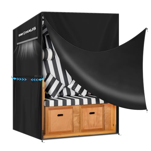 SIMPHAUS Schutzhülle für Strandkorb 2 Sitzer Winterfest Abdeckung für Strandkorb Abdeckhaube für Strandkorb Abdeckhülle 420D Oxford Gewebe Wetterschutz für Strandkorb Abdeckplane 120x90x155/140cm von SIMPHAUS