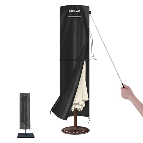 SIMPHAUS Sonnenschirm Schutzhülle für Ø 300 cm Sonnenschirm Abdeckung mit Stab,Abdeckhauben für Sonnenschirm Balkon, Gartenschirm, Strandschirm, 420D Oxford Wasserdicht, UV-Beständig 240x60/60cm von SIMPHAUS
