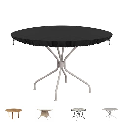 SIMPHAUS Tischplattenabdeckung Abdeckhaube Gartentisch Rund Abdeckplane Couchtisch Abdeckung Terrassentisch Abdeckung Tisch Regenschutz Tisch Abdeckung Garten Wasserdicht 420D Oxford Gewebe Ø132x10cm von SIMPHAUS