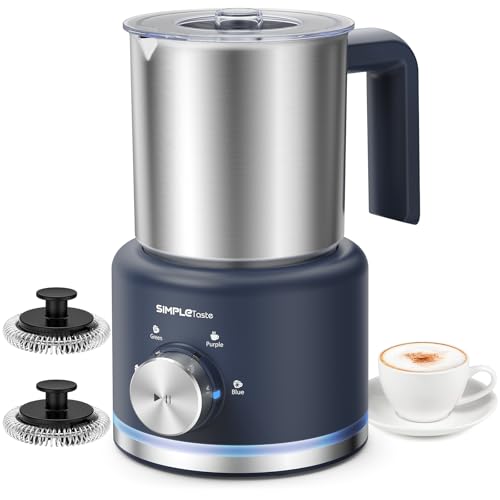 SIMPLETASTE Milchaufschäumer Elektrisch 4-in-1, 250-500 ML Heißer & kalter Milchschaum， 600 W Spülmaschinengeeigneter Milchschäumer aus Edelstahl für Cappuccino Latte Eiskaffee von SIMPLETASTE