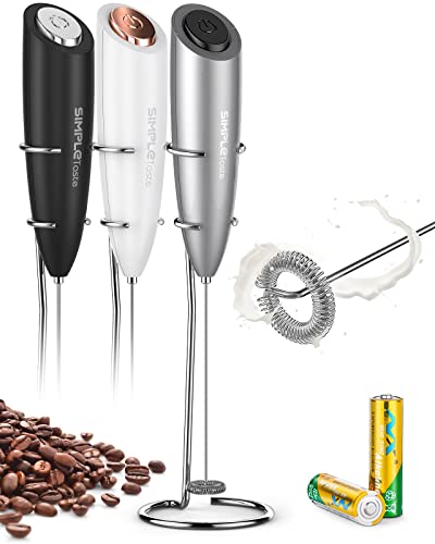 SimpleTaste Milchaufschäumer Elektrisch, Handheld Milchaufschäumer mit 2 Batterie und Edelstahl Standfuß, Manuelle Milchschäumer mit Elektrischer Starker Motor, Milk Frother (Silber) von SIMPLETASTE