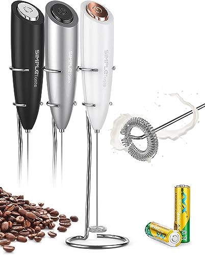 SimpleTaste Milchaufschäumer Elektrisch, Handheld Milchaufschäumer mit 2 Batterie und Edelstahl Standfuß, Manuelle Milchschäumer mit Elektrischer Starker Motor, Milk Frother (weiß) von SIMPLETASTE