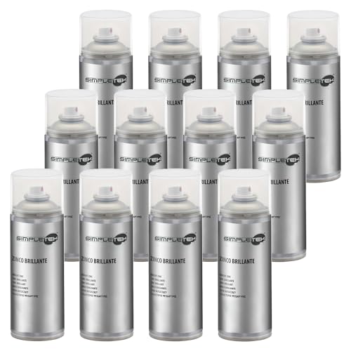 SIMPLETEK - 12 x Spraydose Zinklack glänzend kalt für Metall Galvanik schützt vor Oxidation 400 ml (12 Stück) von SIMPLETEK