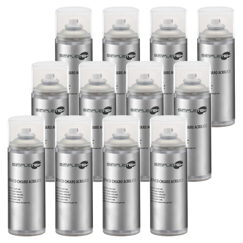 SIMPLETEK - 12 x Spraydose Zinklack hell Acryl kalt für Galvanik Metall schützt vor Oxidation 400 ml (12 Stück) von SIMPLETEK