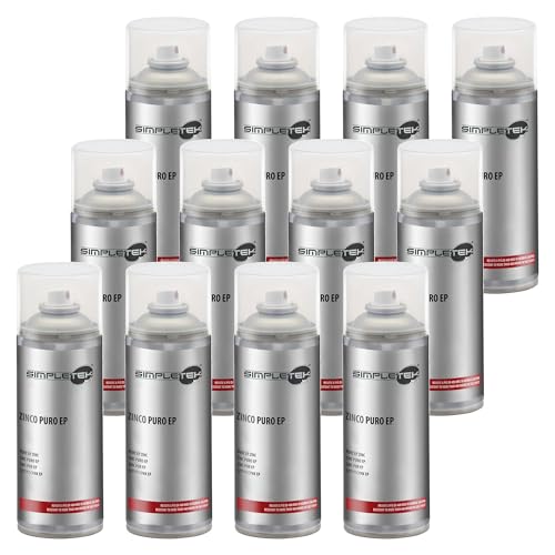 SIMPLETEK - 12 x Spraydose Zinklack reines Zink EP Kaltmetall Galvanik schützt vor Oxidation 400 ml (12 Stück) von SIMPLETEK