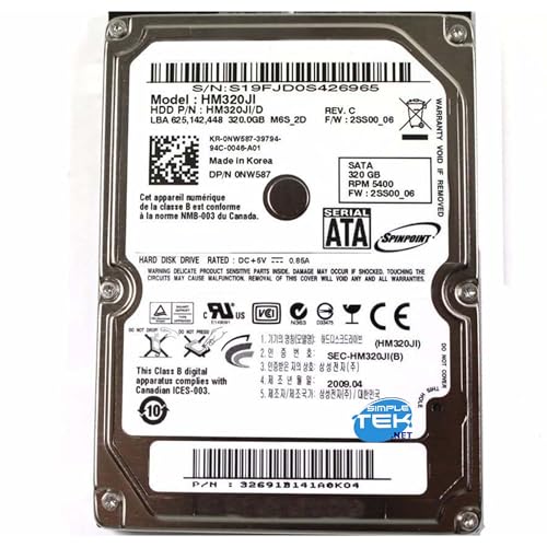 SIMPLETEK - 2,5" SATA 320GB Festplatte | 5400RPM, 8MB Cache | Notebook und PC (Generalüberholt) von SIMPLETEK