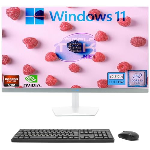 SIMPLETEK - 27" All in One FHD PC | Core i3 | Windows 11 Pro | 4GB RAM | 120GB SSD | mit integrierter 5MP Webcam, Wifi 6 und BT 5.2 von SIMPLETEK
