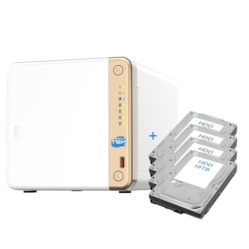 SIMPLETEK - 4-Bay NAS-Netzwerkspeichergerät, 72TB HDD (4x18TB) vorinstalliert, HDMI, 2.5GbE, USB-Kopie, 4GB DDR4 von SIMPLETEK