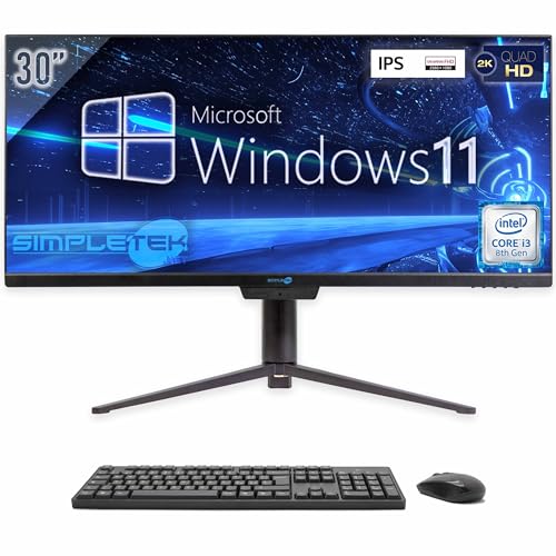 SIMPLETEK All in One 30" 2K UltraWide | i3 8th | Windows 11 Pro | 4GB RAM 120GB SSD | Wifi 6 + Bluetooth 5.2 und Webcam | Mit drehbarer und neigbarer Basis von SIMPLETEK