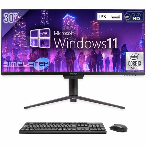 SIMPLETEK All in One 30" 2K UltraWide i3 Windows 11 Pro | 8GB RAM 120GB SSD | Wifi 6 + Bluetooth 5.2 und Webcam | Mit drehbarer und neigbarer Basis von SIMPLETEK