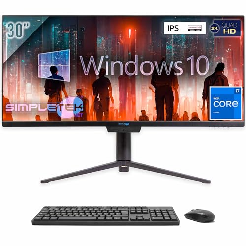 SIMPLETEK All in One 30" 2K UltraWide i7 Windows 10 Pro | 4GB RAM 120GB SSD | Wifi 6 + Bluetooth 5.2 und Webcam | Mit drehbarer und neigbarer Basis von SIMPLETEK