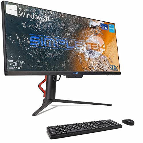 SIMPLETEK All in One 30 Zoll Bildschirm 2K Core i3 16GB SSD 960GB Windows 11 Pro | Ultrawide IPS 21:9 WiFi6 Bluetooth 5 integrierte Webcam PC Desktop Fester Aio von SIMPLETEK